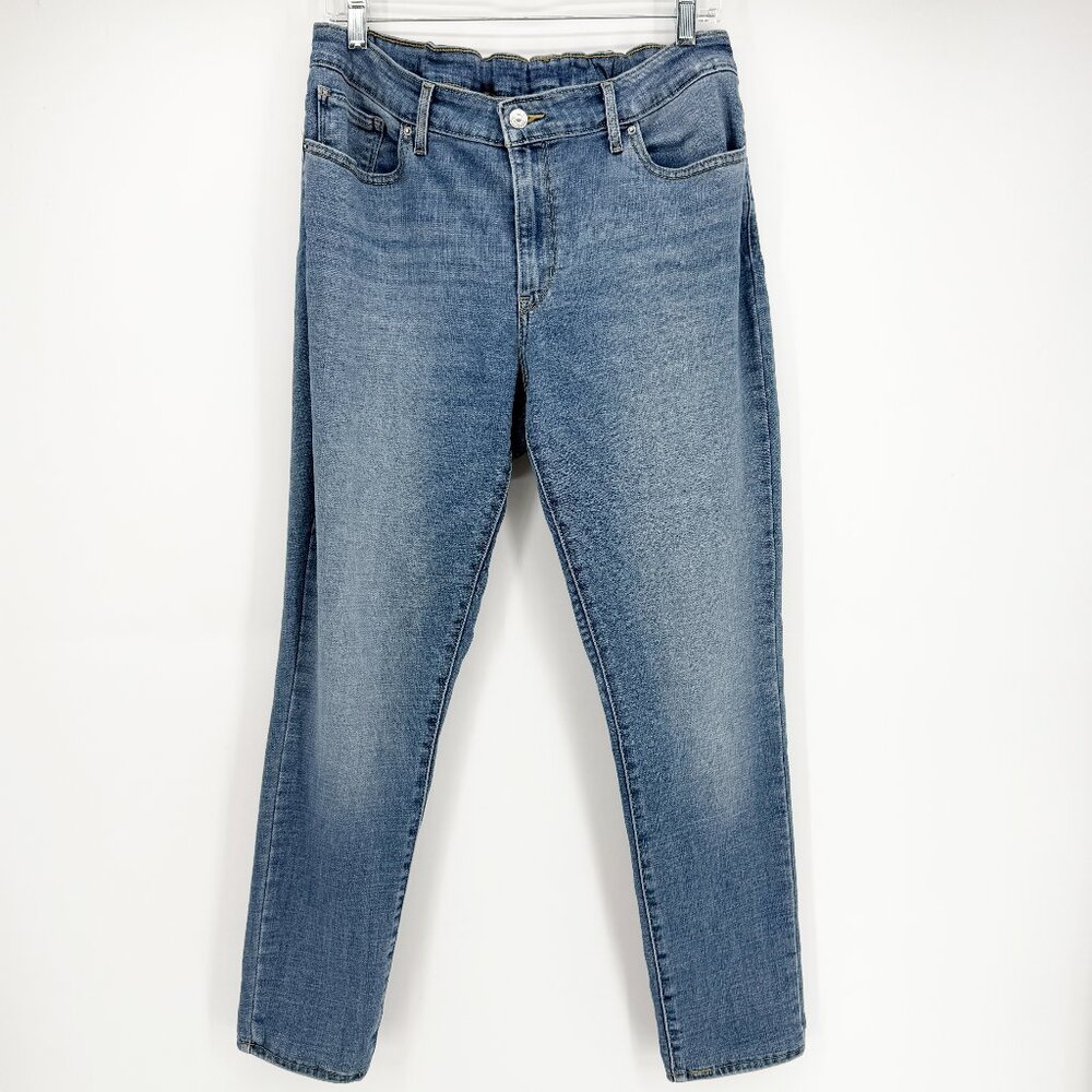 Levi's Medium Indigo Zip Fly Straight Skinny Leg Stretch Denim (Elastic Waist) - Picture 2 of 14